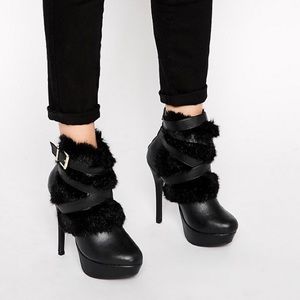 New Look Faux Fur Heeled Ankle Boots